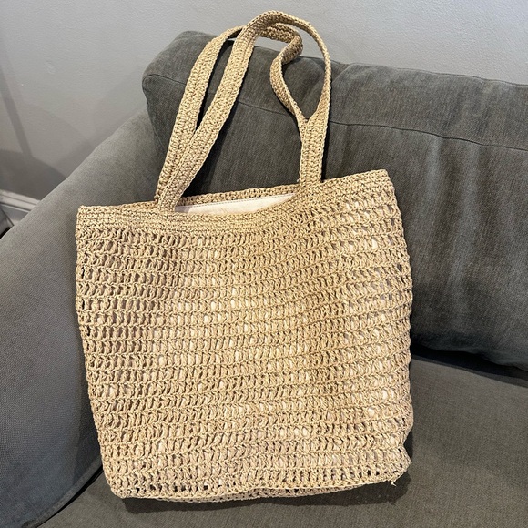 Madewell Handbags - Madewell The Transport Tote Straw Edition Desert Dune
